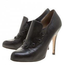 Pre Owned Valentino Black Leather Scalloped Button Embellished Booties Size 37