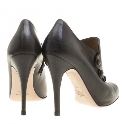 Pre Owned Valentino Black Leather Scalloped Button Embellished Booties Size 37