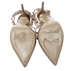 Pre Owned Valentino Brown and Beige Leather Rockstud Sandals Size 39.5