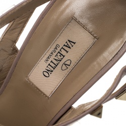 Pre Owned Valentino Brown and Beige Leather Rockstud Sandals Size 39.5