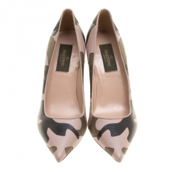 Pre Owned Valentino Two Tone Camouflage Leather and Canvas Pointed Toe Pumps Size 36.5