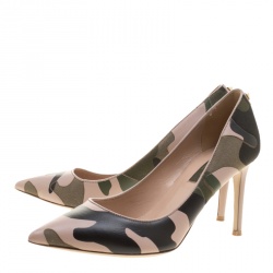 Pre Owned Valentino Two Tone Camouflage Leather and Canvas Pointed Toe Pumps Size 36.5