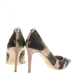 Pre Owned Valentino Two Tone Camouflage Leather and Canvas Pointed Toe Pumps Size 36.5