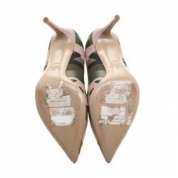 Pre Owned Valentino Two Tone Camouflage Leather and Canvas Pointed Toe Pumps Size 36.5