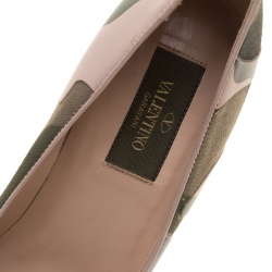 Pre Owned Valentino Two Tone Camouflage Leather and Canvas Pointed Toe Pumps Size 36.5