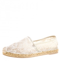 Pre Owned Valentino White Lace Espadrilles Size 39
