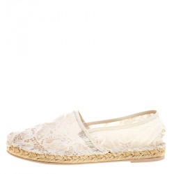 Pre Owned Valentino White Lace Espadrilles Size 39