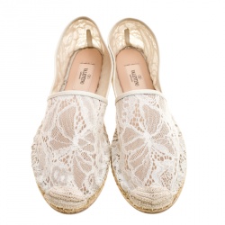 Pre Owned Valentino White Lace Espadrilles Size 39