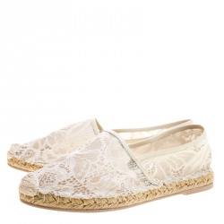 Pre Owned Valentino White Lace Espadrilles Size 39