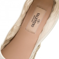 Pre Owned Valentino White Lace Espadrilles Size 39