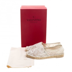 Pre Owned Valentino White Lace Espadrilles Size 39