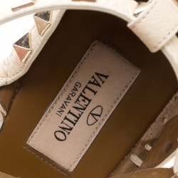 Pre Owned Valentino Ivory Leather Rockstud Espadrille Wedge Sandals Size 38