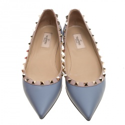 Pre Owned Valentino Grey Leather Rockstud Pointed Toe Ballet Flats Size 40