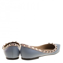 Pre Owned Valentino Grey Leather Rockstud Pointed Toe Ballet Flats Size 40