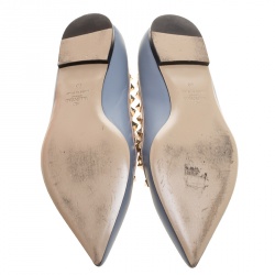 Pre Owned Valentino Grey Leather Rockstud Pointed Toe Ballet Flats Size 40