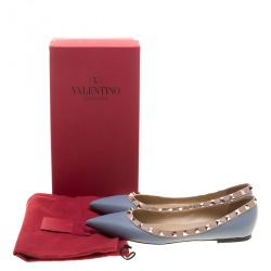 Pre Owned Valentino Grey Leather Rockstud Pointed Toe Ballet Flats Size 40