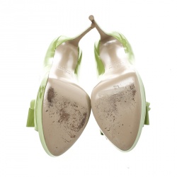 Pre Owned Valentino Lime Green Patent Leather Couture Bow Peep Toe Platform Pumps Size 38