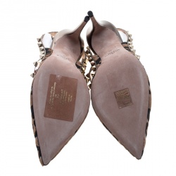 Pre Owned Valentino Beige Calf Hair and Leather Fucile Al Campion Rockstud Sandals Size 39