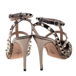 Pre Owned Valentino Beige Calf Hair and Leather Fucile Al Campion Rockstud Sandals Size 39.5