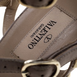 Pre Owned Valentino Black and Beige Patent Leather Rockstud Ankle Strap Sandals Size 41