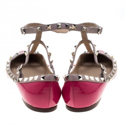 Pre Owned Valentino Pink Patent Leather Rockstud Pointed Toe Ballet Flats Size 41