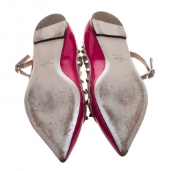 Pre Owned Valentino Pink Patent Leather Rockstud Pointed Toe Ballet Flats Size 41