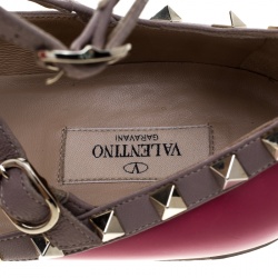 Pre Owned Valentino Pink Patent Leather Rockstud Pointed Toe Ballet Flats Size 41