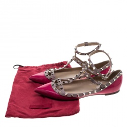 Pre Owned Valentino Pink Patent Leather Rockstud Pointed Toe Ballet Flats Size 41