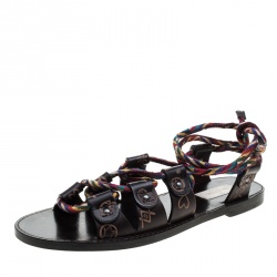 Pre Owned  Valentino Brown Leather Santeria Lace Up Sandals Size 38