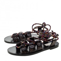 Pre Owned  Valentino Brown Leather Santeria Lace Up Sandals Size 38