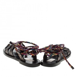 Pre Owned  Valentino Brown Leather Santeria Lace Up Sandals Size 38