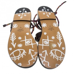 Pre Owned  Valentino Brown Leather Santeria Lace Up Sandals Size 38