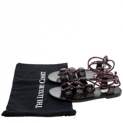 Pre Owned  Valentino Brown Leather Santeria Lace Up Sandals Size 38