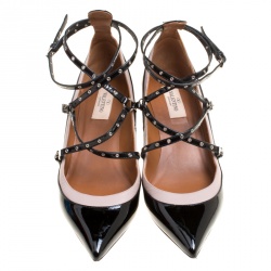 Pre Owned Valentino Two Tone Leather Love Latch Detail Eyelet Embellished Pumps Size 40