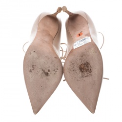 Pre Owned Valentino Beige Leather Rockstud Lace Up Pointed Toe Pumps Size 38