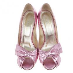 مملوكة مسبقًا Valentino Pink Python Embossed Bow Pumps Size 37.5