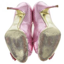 مملوكة مسبقًا Valentino Pink Python Embossed Bow Pumps Size 37.5