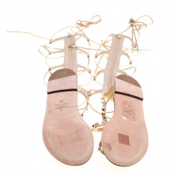 Pre Owned Valentino Metallic Bronze Leather Knee High Rockstud Gladiator Sandals Size 36