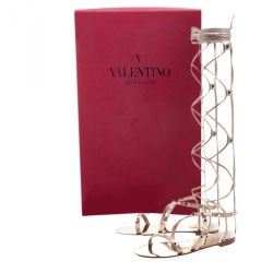 Pre Owned Valentino Metallic Bronze Leather Knee High Rockstud Gladiator Sandals Size 36