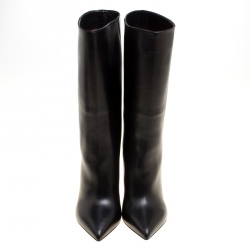 Pre Owned Valentino Black Leather Mid Calf Pointed Toe Boots Size 38.5