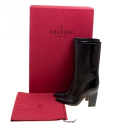 Pre Owned Valentino Black Leather Mid Calf Pointed Toe Boots Size 38.5