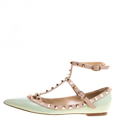 Pre Owned Valentino Green Patent Leather Rockstud Ballet Flats Size 37