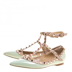 Pre Owned Valentino Green Patent Leather Rockstud Ballet Flats Size 37