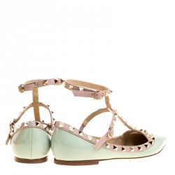 Pre Owned Valentino Green Patent Leather Rockstud Ballet Flats Size 37