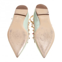 Pre Owned Valentino Green Patent Leather Rockstud Ballet Flats Size 37