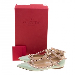 Pre Owned Valentino Green Patent Leather Rockstud Ballet Flats Size 37