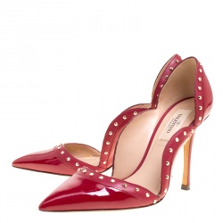 Pre Owned Valentino Burgundy Patent Leather Studded Scallop Trim Pointed Toe Pumps Size 36