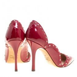 Pre Owned Valentino Burgundy Patent Leather Studded Scallop Trim Pointed Toe Pumps Size 36