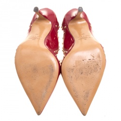 Pre Owned Valentino Burgundy Patent Leather Studded Scallop Trim Pointed Toe Pumps Size 36