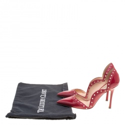 Pre Owned Valentino Burgundy Patent Leather Studded Scallop Trim Pointed Toe Pumps Size 36